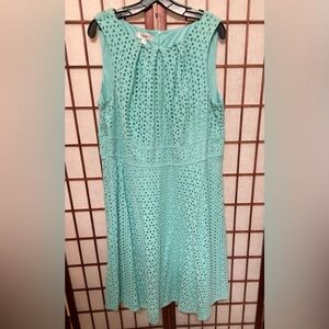 (S78) Dress Barn Size 18 Aqua Eyelet Fit & Flare Sleeveless Dress Knee-Length